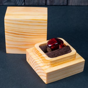 Handmade in Ukraine Ruby Red Wooden Resin Ring,Unisex Natural Wood And Resin Ring, Low Profile Red Ring in Personalied Gift Box image 7