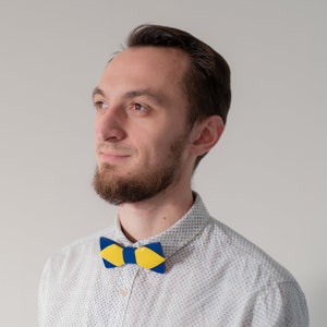 Blue and Yellow Wooden Bow Tie in Ukraine Colors with Personalized Wood Gift Box image 7