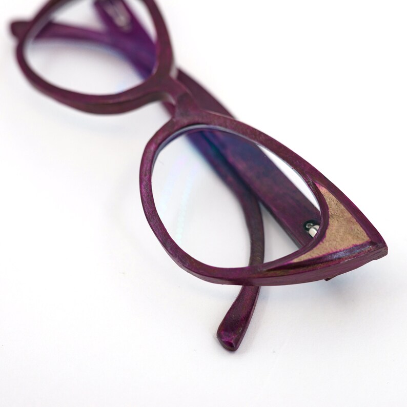 Purple Wooden Glasses, Prescription Glasses, Wood Eyewear, Reading Glasses, Eyeglasses Frame, Cat Eye Glasses image 8