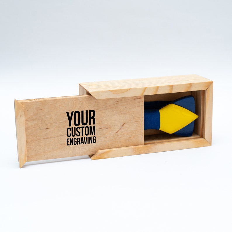 Blue and Yellow Wooden Bow Tie in Ukraine Colors with Personalized Wood Gift Box image 9