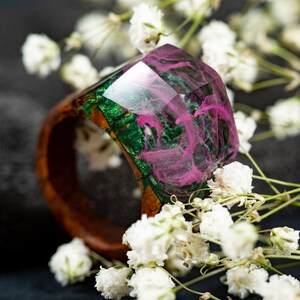 Pink Aurora Borealis Personalized Wood Resin Ring Anniversary Gift for Women image 6