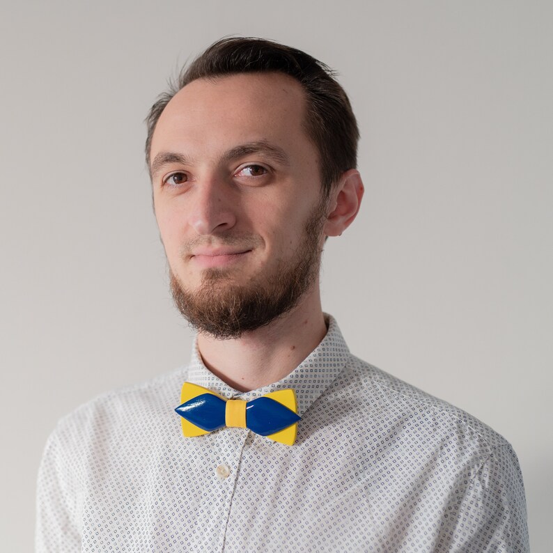 Wooden Bow Tie Yellow and Blue in Ukraine Colors with Personalized Wood Gift Box image 10