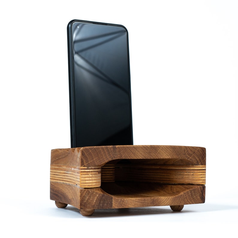 Wood Phone Stand Charging Station Anniversary gift for husband image 1