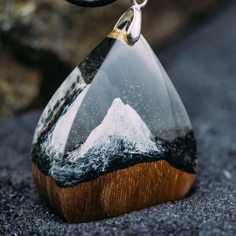 Wood Resin Pendant Matterhorn Mountain Necklace Handmade Resin Jewelry 5th Anniversary Gift for Wife image 3