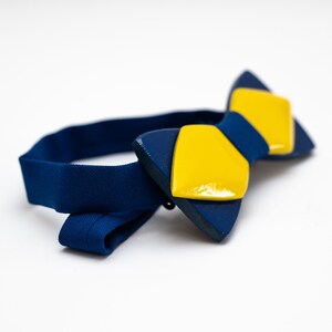 Blue and Yellow Wooden Bow Tie in Ukraine Colors with Personalized Wood Gift Box image 3