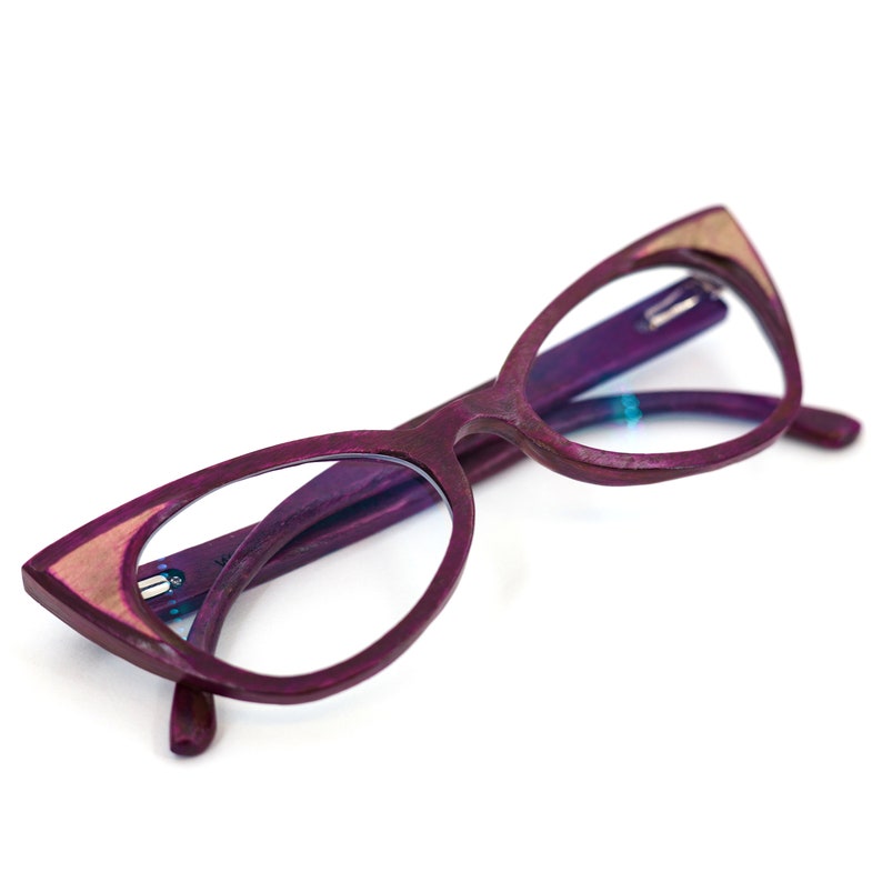 Purple Wooden Glasses, Prescription Glasses, Wood Eyewear, Reading Glasses, Eyeglasses Frame, Cat Eye Glasses image 6
