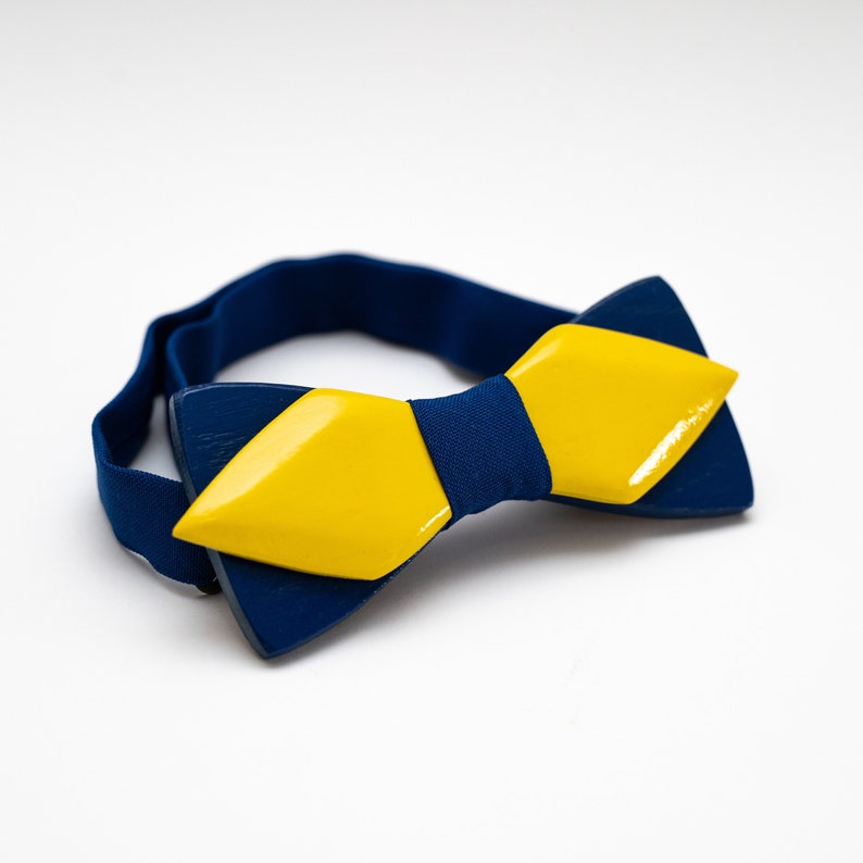 Blue and Yellow Wooden Bow Tie in Ukraine Colors with Personalized Wood Gift Box image 1