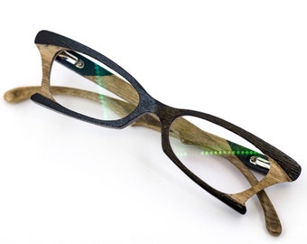 Vintage Wooden Reading Glasses for Women: Black Half-Frame Eyeglasses
