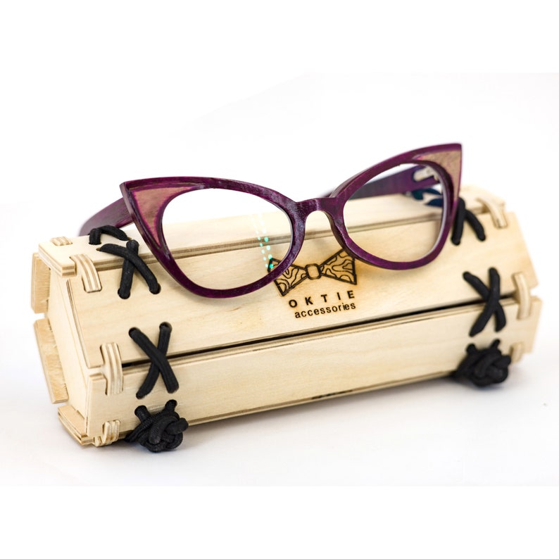 Purple Wooden Glasses, Prescription Glasses, Wood Eyewear, Reading Glasses, Eyeglasses Frame, Cat Eye Glasses image 2