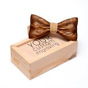 Brown Wooden Bow Tie For Men With Beige Stripe in Hardwood Gift Box image 6