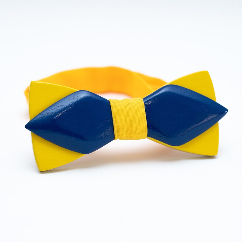 Wooden Bow Tie Yellow and Blue in Ukraine Colors with Personalized Wood Gift Box image 1