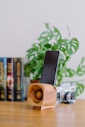 Wooden Phone Speaker Personalized 5th Anniversary Gift for Him - Passive Sound Amplifier