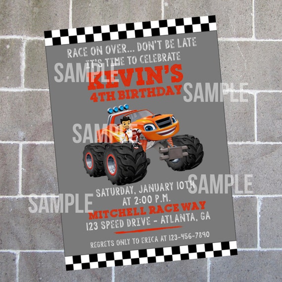 Blaze Birthday Party Invitation Blaze And The Monster Etsy