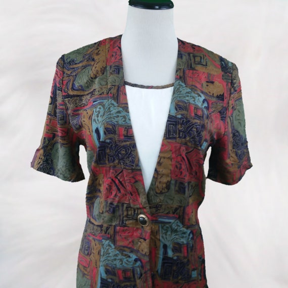 VINTAGE 1980s Colorful Mod Print Tunic Length Bla… - image 3