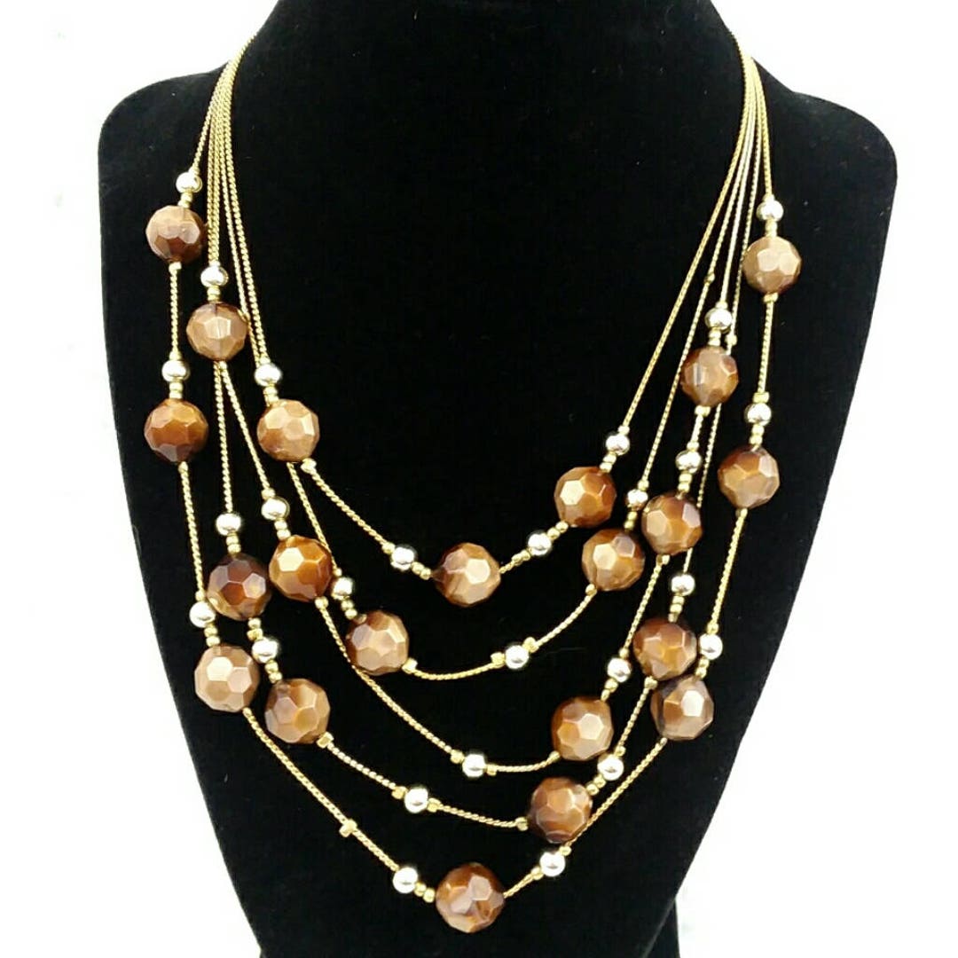 Vintage 1960s Moonglow Lucite Five Strand Necklace With Gold