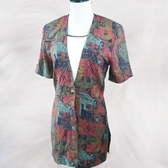 VINTAGE 1980s Colorful Mod Print Tunic Length Bla… - image 1