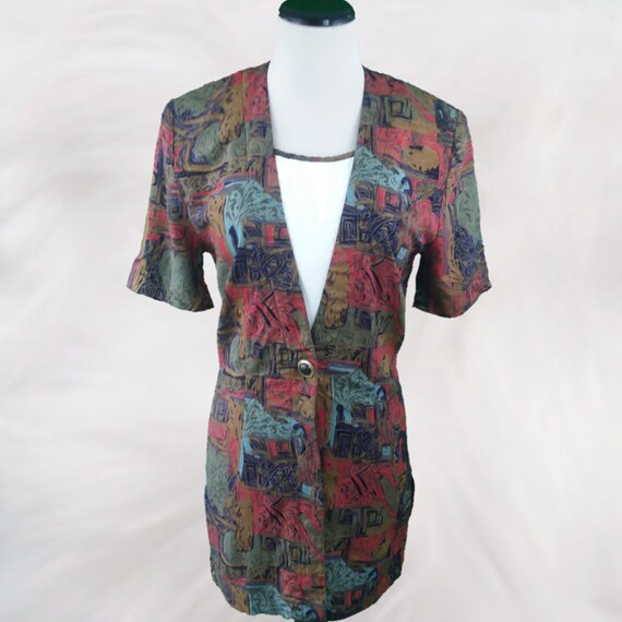 VINTAGE 1980s Colorful Mod Print Tunic Length Bla… - image 2