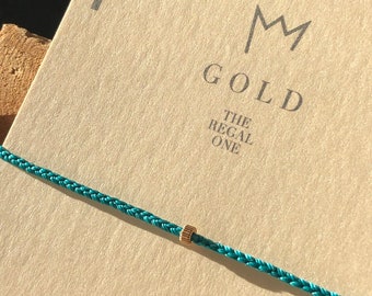 String Bracelet Gold, 14k solid gold bead Bracelet, Minimalist Gold Bracelet, Gift for Her, Dainty Tiny Beaded Stacking Bracelet