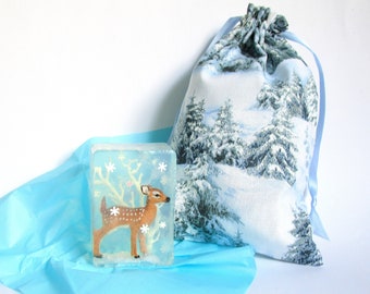 Set de regalo XL "Cervatillo en la nieve" con bolsa a elegir