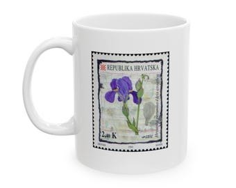 Croatian National flower Iris mug, Croatian Stamp Mug, Iris Flower, Republika Hrvatska