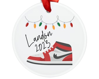 Personalized Sneaker Ornament with Ribbon