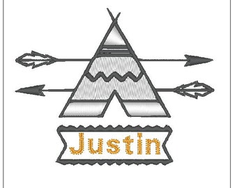 Teepee tribal boho monogram split design embroidery pattern 4 inch download for Machine Embroidery