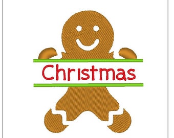 Gingerbread man split design Christmas holiday embroidery pattern 4 inch descargar para Machine Embroidery