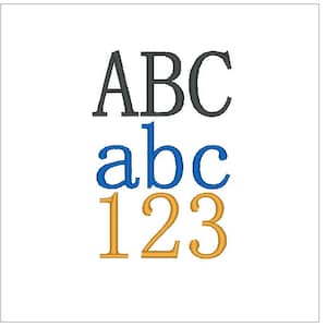 Könnte beinhalten: Eine Grafik mit den Buchstaben ABC in Schwarz, abc in Blau und 123 in Gold.