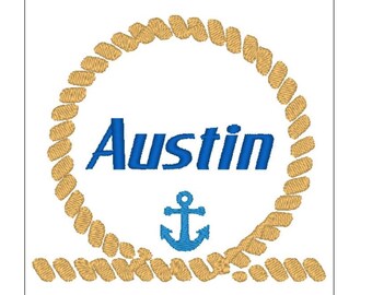 Nautical rope anchor monogram design sailing beach embroidery pattern 4 inch download for Machine Embroidery
