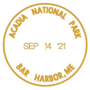 Acadia National Park Passport cancellation stamp  4.30 inch logo embroidery pattern download for Machine Embroidery