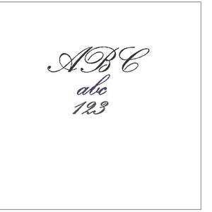 May include: A white card with black calligraphy that says "ABC abc 123".