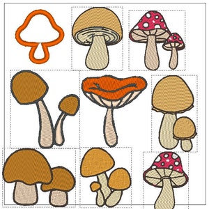 Juego de hongos silvestres de 9 patrones bordados de 1 pulgada descarga de diseño para bordado a máquina 4X4 hoop