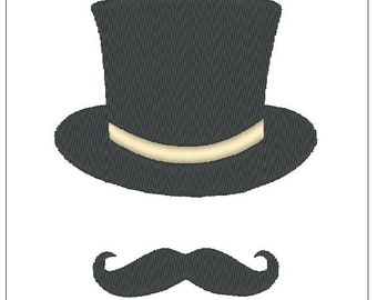 Top hat mustache embroidery pattern  download for Machine Embroidery 4X4 hoop