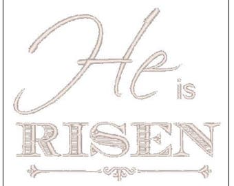 Hij is Risen christelijke pasen borduurpatroon 4 inch download voor Machine Embroidery