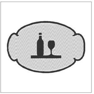 wine bottle wine glasses embroidery patch pattern 4 inch download for Machine Embroidery
