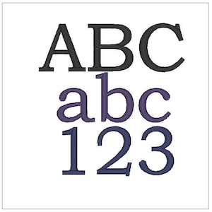 May include: Black uppercase letters "ABC" and lowercase letters "abc" with blue numbers "123" below.