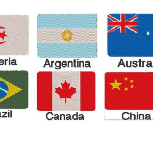 May include: A collage of six flags representing different countries: Algeria, Argentina, Australia, Brazil, Canada, and China.