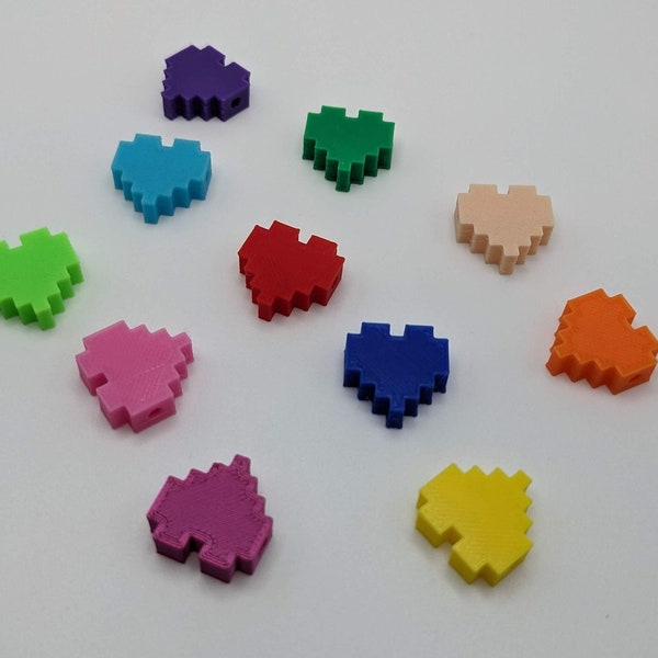 Pack of 10 Pixelated 8 Bit Heart Plastic Beads - Kandi Beads - Retro Video Game Hearts - Pony Beads