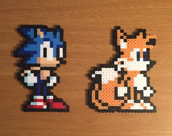 Sonic And Tails Perler Bead Characters | Nerdy Collectible | Pixel Art | SEGA | Bead Sprite