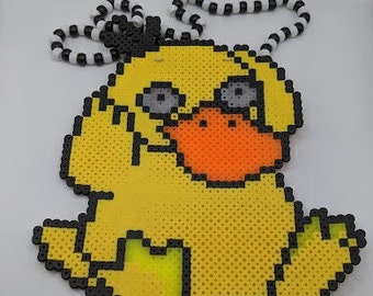 Psyduck Perler Necklace | Nerdy Collectible | Pixel Art | Perler Art | Pokemon | Psyduck Art