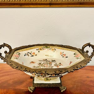 Antique Burton & Burton Jardinier Decorative Bowl Floral Bird Pattern