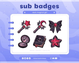 Dark Magical Girl Sub Badges | Twitch, YouTube, Kick, Discord | Bit Badges, Subscriber Roles