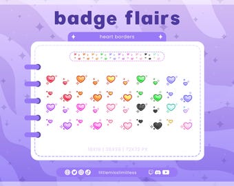 Badge Heart Sub Flairs / Twitch, YouTube, Kick, Discord / Ruoli degli abbonati ai badge Cute Bit