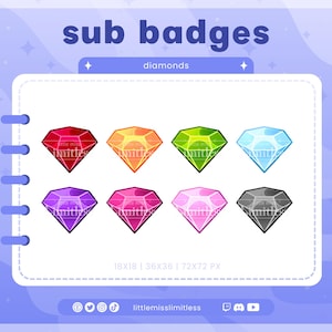 Diamond Gem Sub Badges | Twitch, YouTube, Kick, Discord | Bit Badges, Subscriber Roles