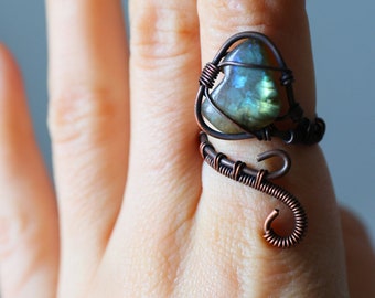 Steampunk / Labradorite Ring / Wire Wrapped Ring / Hippy / Boho /  Wire Work