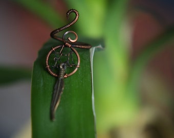 Wire Wrap / Dream Catcher / Hippie Boho / Feather / Antique Copper / One Size