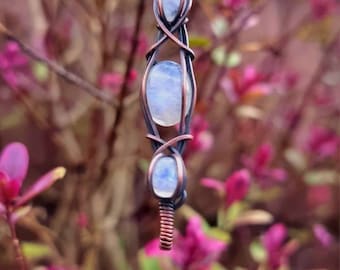 Triple Stoned Pendant / Wire Wrapped Pendant /  Moonstone Necklace / Wire Wrapped Jewelry / Crystal Necklace