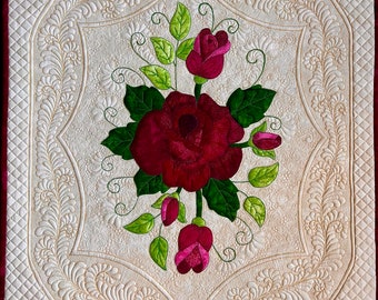 Rose Quilt, Original Art Quilt, Wall hanging, Custom Quilt, Room Decor, Elegant Art Quilt, Wall Decor, Christmas present idea