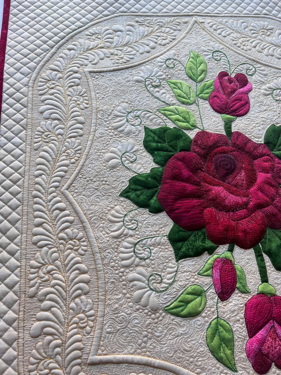 Rose Quilt, Original Art Quilt, Wall Hanging, Custom Quilt, Room Decor