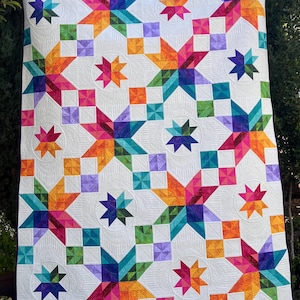 Handmade Rainbow Star Quilt: Modern Heirloom Throw, 63&quot;x78&quot;